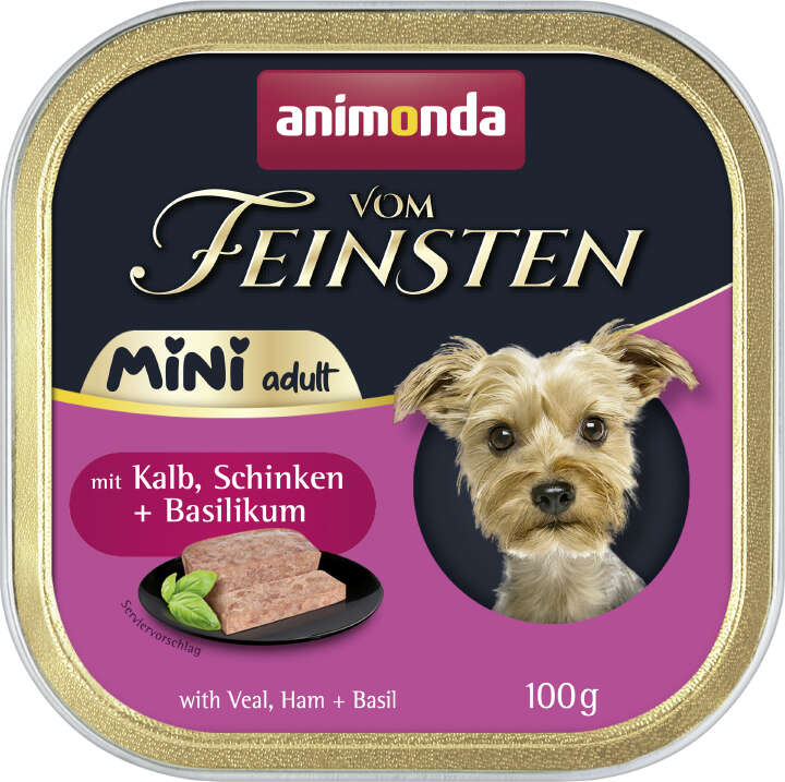 animonda Hunde-Nassfutter Vom Feinsten Adult Mini Kalb, Schinken + Basilikum